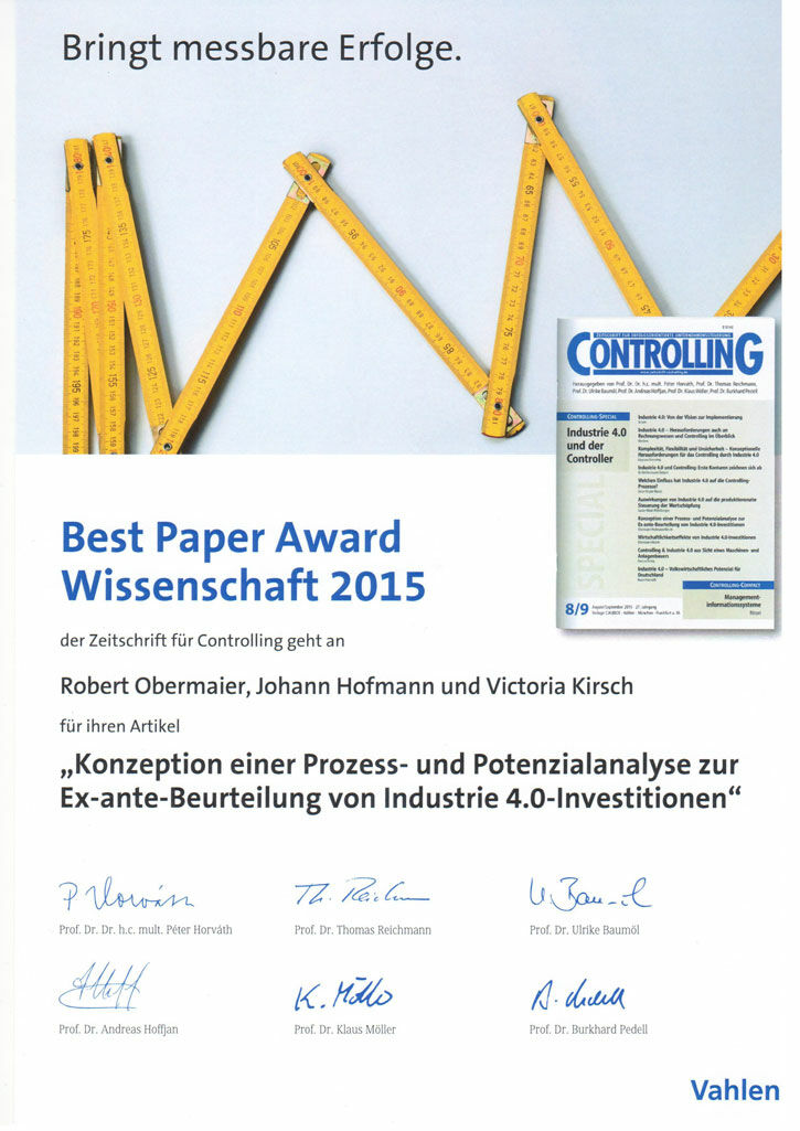 Best Paper Award 2015 für Keynote Speaker Digitalisierung - Johann Hofmann