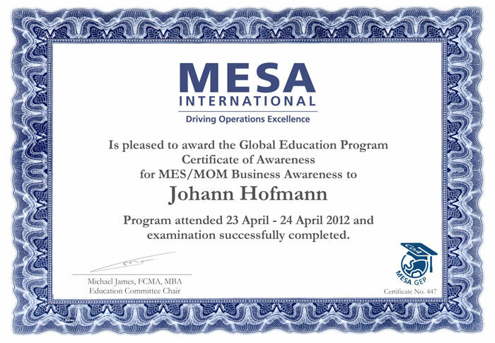 MESA Zertifikat für Keynote Speaker Digitalisierung - Johann Hofmann